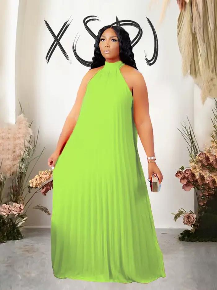 Robe longue plissée en mousseline de soie pour femme