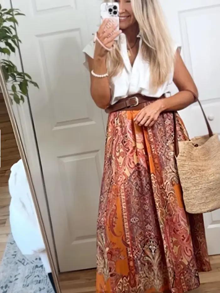 Jupe longue en mousseline de soie style bohème