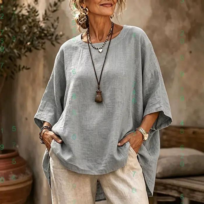 Chemisier Tunique Femme Ample Décontracté Manches Courtes T-shirt Printemps Été Coton Lin