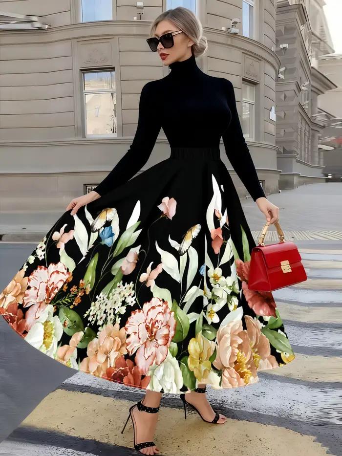 Jupe midi élégante pour femme à imprimé floral aquarelle papillon