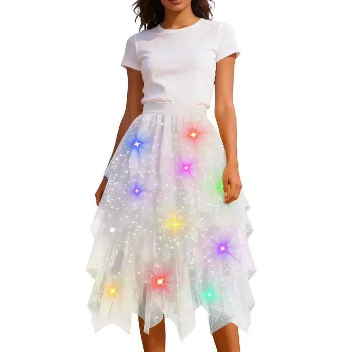 Jupe en tulle scintillante à LED pour femme