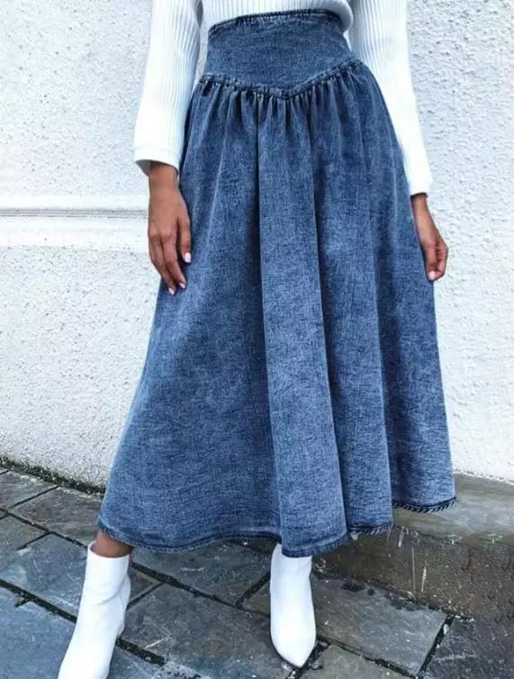 Jupe mi-longue en Denim pour femmes