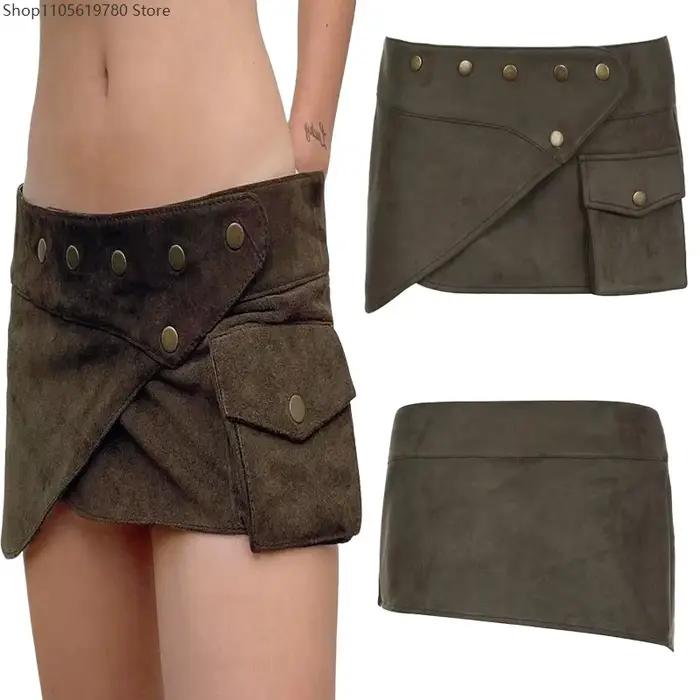 Mini-jupe asymétrique vintage en suède