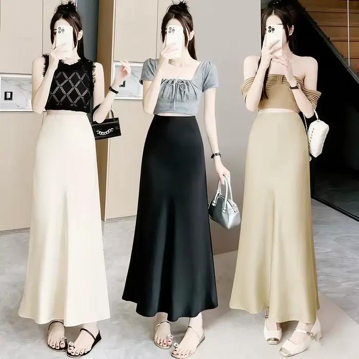 Jupe sirène en satin acétique pour femme