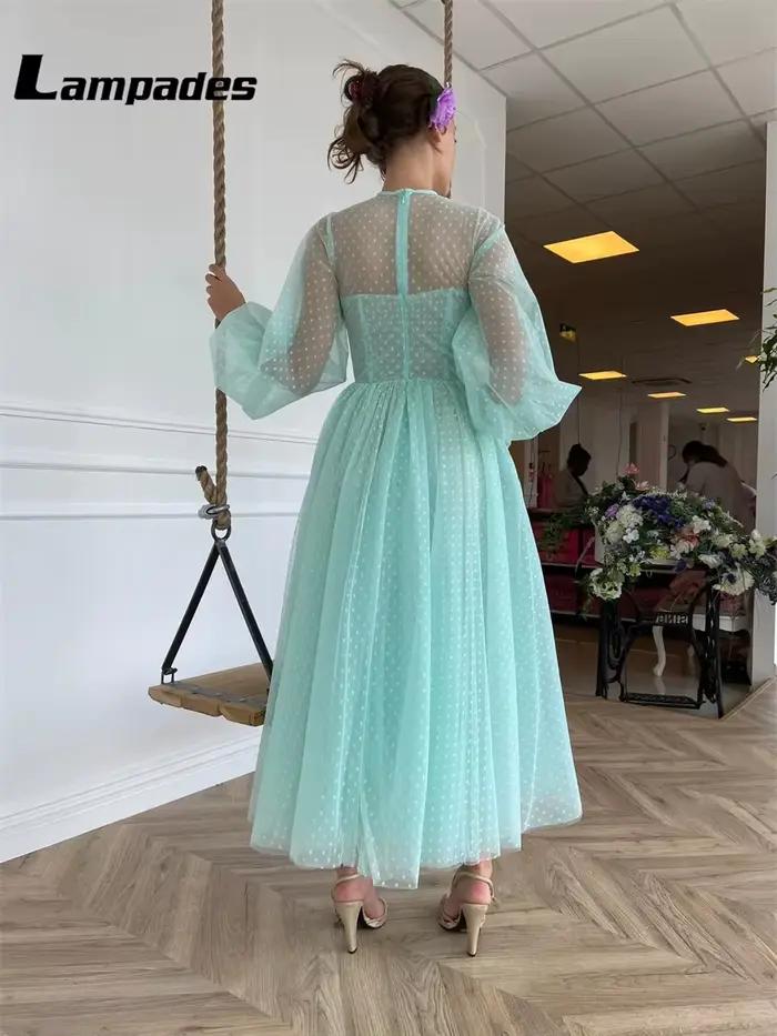 Robe de Bal à Manches sulfen Tulle Vert Turquoise pour Femme
