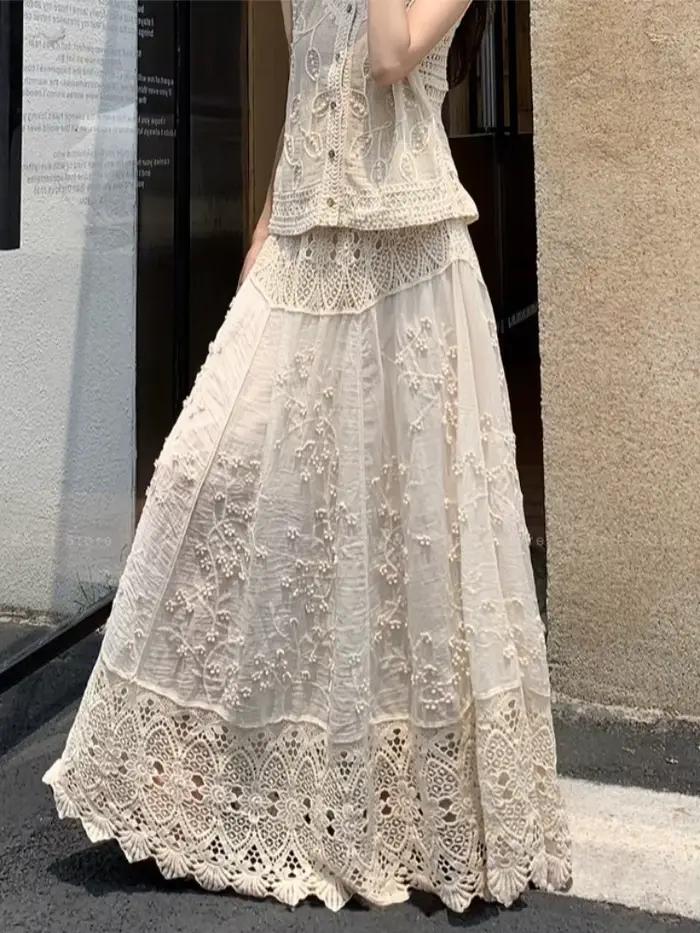 Jupe longue en crochet ajourée en dentelle pour femme