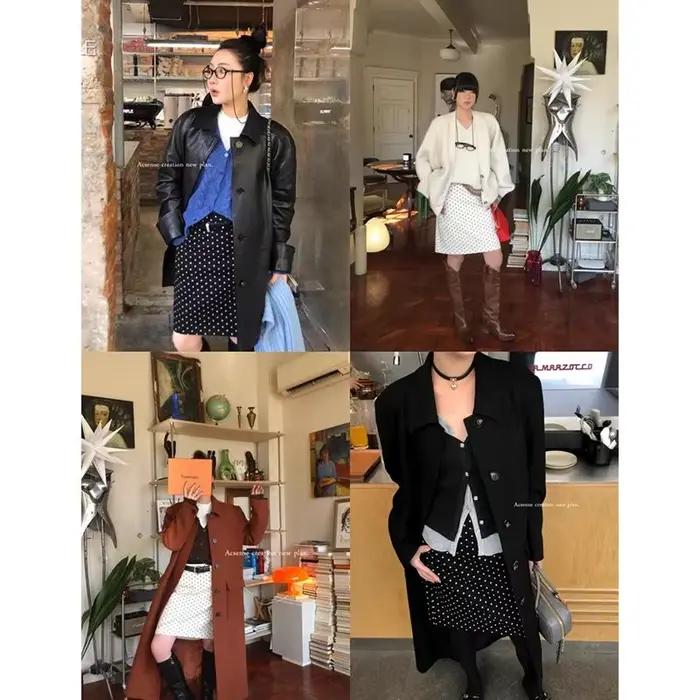 Faux jupe courte deux pièces en daim à pois pour femmes