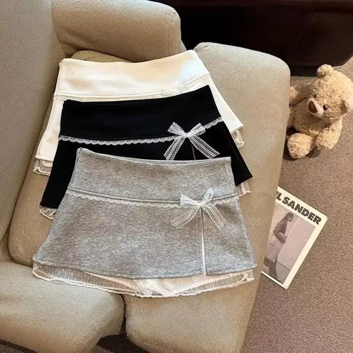 Mode doux nœud dentelle femmes jupes a-ligne Y2K