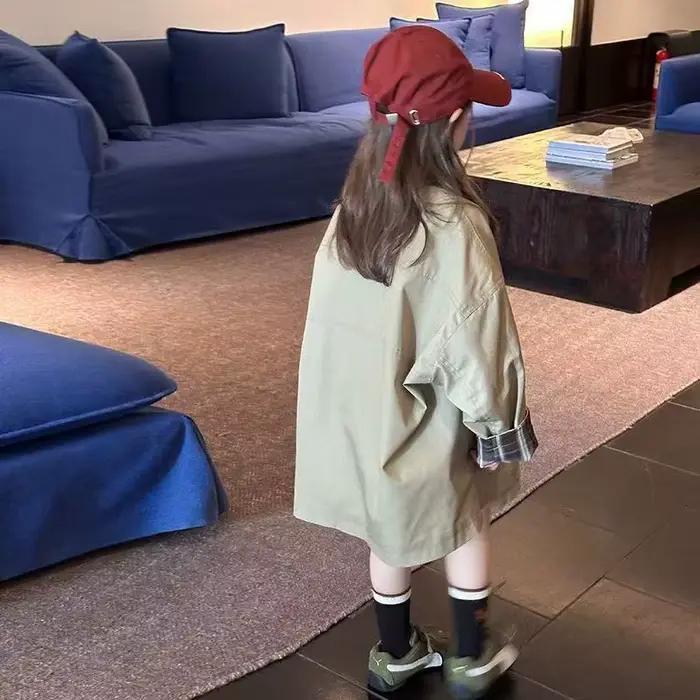 Trench-coat pour filles, nouveau style, veste mi-longue rétro décontractée pour enfants, printemps et automne, 90-150cm