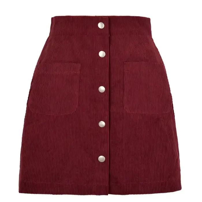 Jupe courte femme automne hiver nouvelle mode taille haute bouton décoration Mini