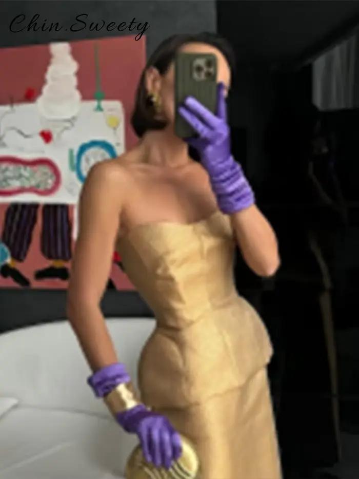 Ensemble jupe longue sans bretelles élégante pour femmes, polyester, haut tubulaire, jupe droite, occassions formelles et printemps été