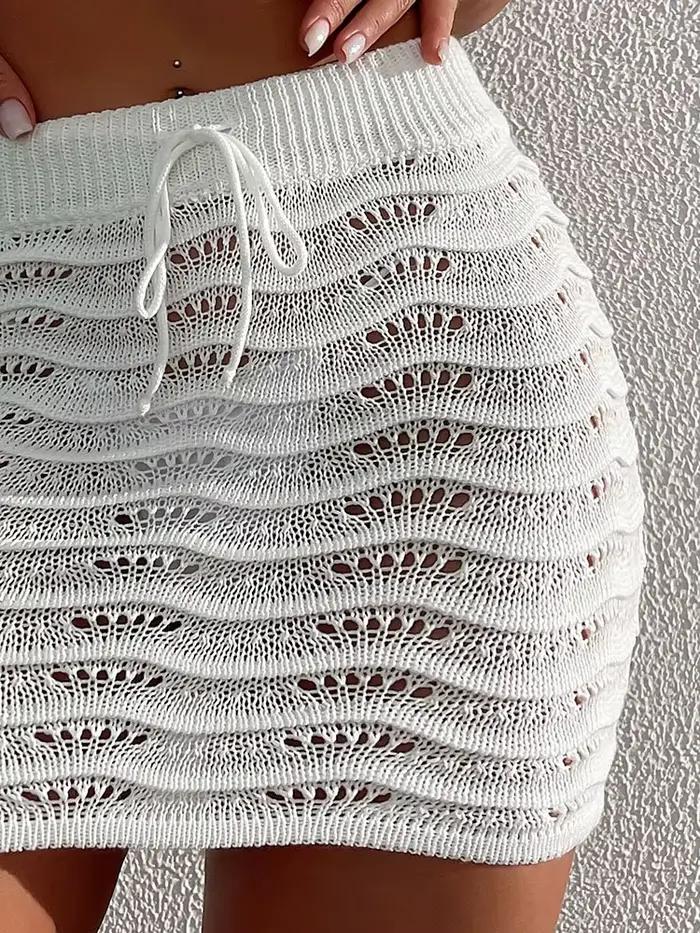 Mini-jupe blanche tricotée pour femme, taille haute, ajourée, en dentelle crochetée, idéale pour la plage, la piscine, les fêtes, les vacances, tenue décontractée