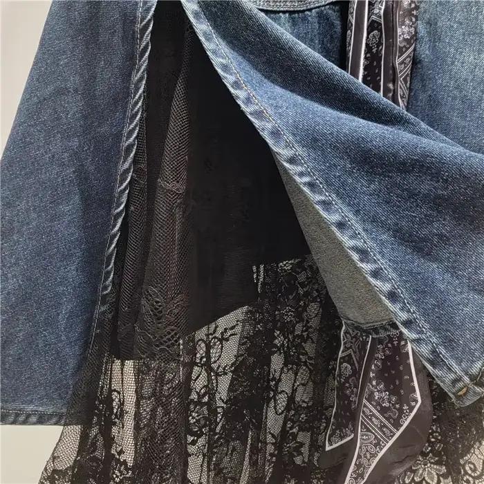 Jupe en jean pour femmes coupe trapèze taille haute avec volants et dentelle pour le travail style Y2K et streetwear occassions spéciales