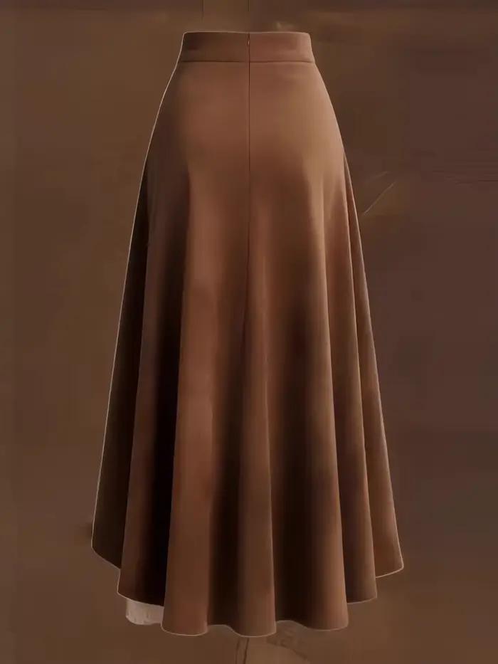 Jupe mi-longue en daim marron pour femme