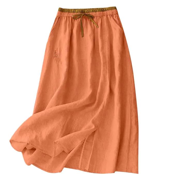 Jupe longue en coton et lin pour femme