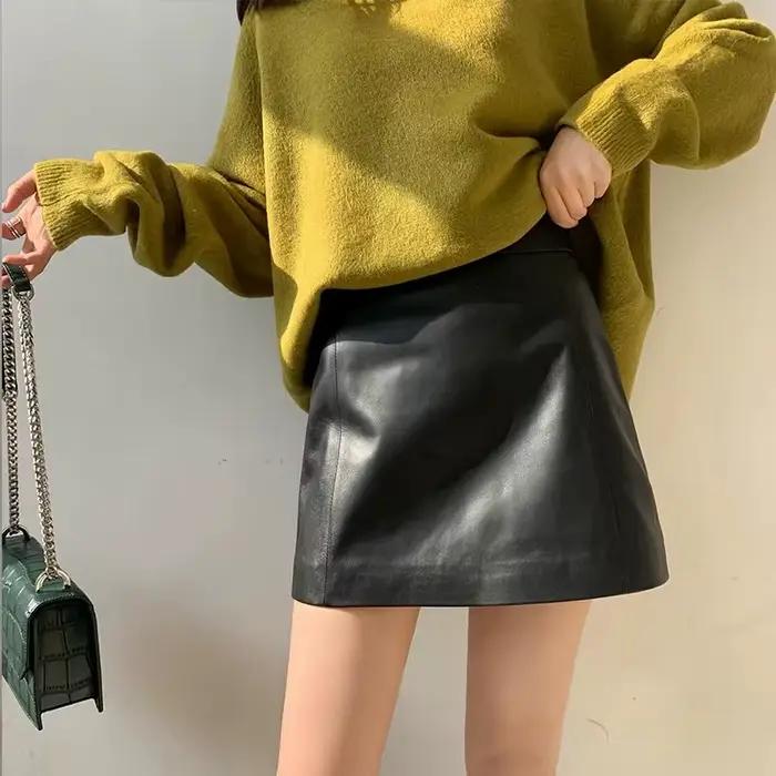 Jupe en cuir de mouton pour femme