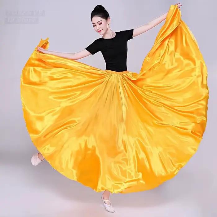 Jupe longue de danse gitane pour femmes couleur unie en polyester pour spectacle danse du ventre performance cinéma et télévisuel occasions spéciales