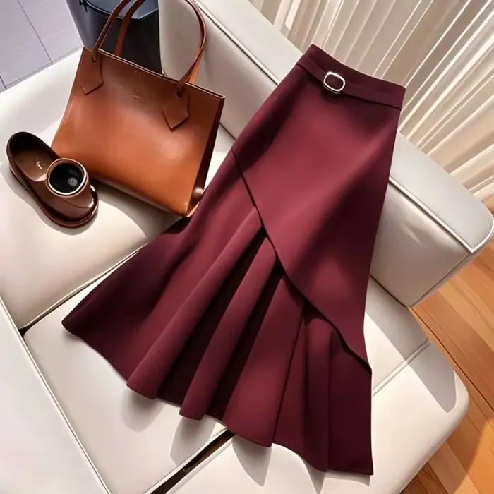 Jupe midi pour femme, taille haute