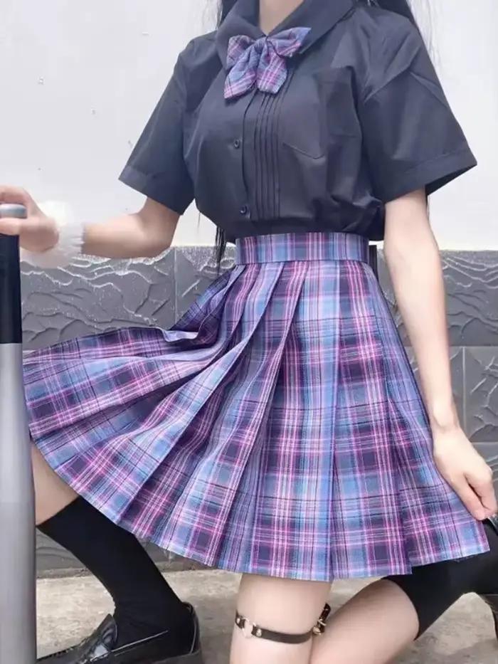 ZOKI Plaid femmes jupe plissée nœud papillon été taille haute Preppy filles danse Mini