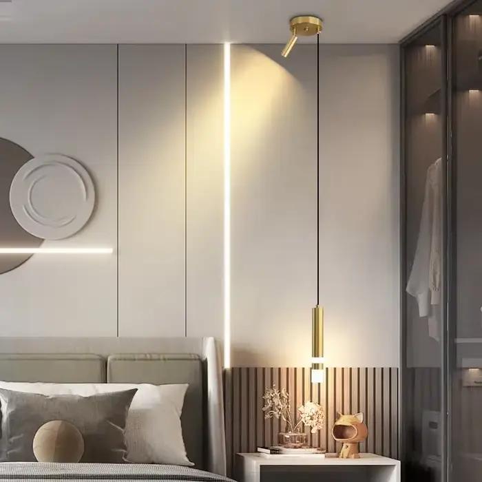Moderne Led longue suspension pour chambre chevet salon lampes suspendues éclairage de lecture Double projecteur décor lustre