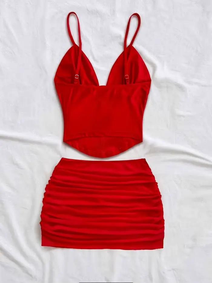 Ensemble jupe pour femme nouveauté été bretelles spaghetti col en V coupe ajustée mini-jupe sexy ensemble deux pièces tenues pour femmes plage occasions spéciales