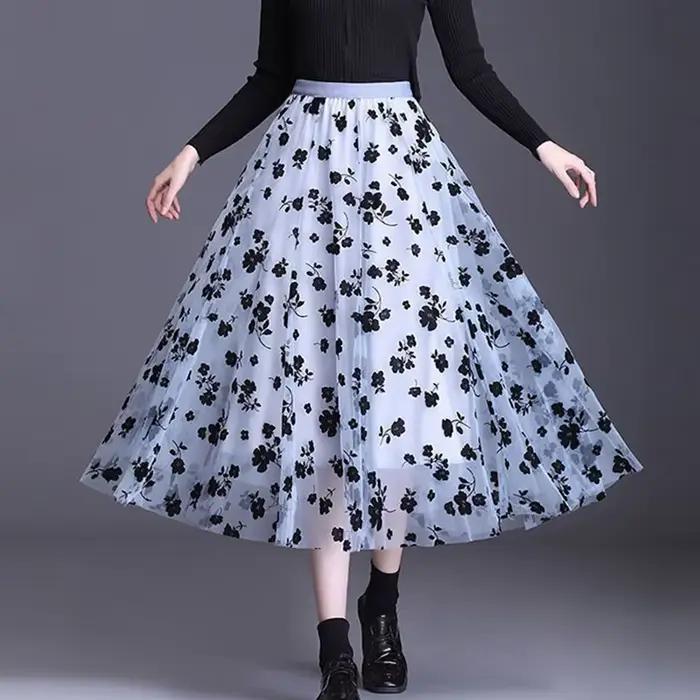Femmes coréennes jupe en Tulle mode été crochet Floral
