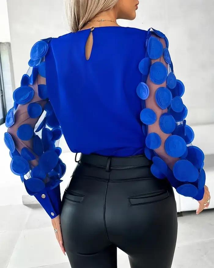 2025 chemise femme manches longues automne printemps mode col rond dentelle pétale manches Blouse vêtements
