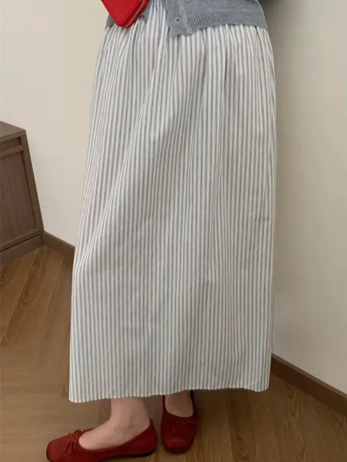 Jupe rayée Aoaiiys en polyester et coton, style vintage, ligne A, taille haute, pour femmes, nouvelles collections d'été ```