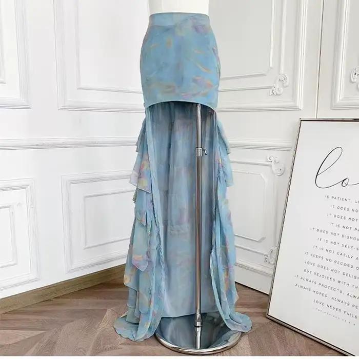 Jupe longue femme taille haute ajustée