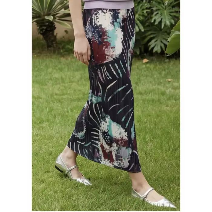 Jupe plissée imprimée Miyake WEPLEATS élégante et décontractée pour femmes, nouvelle collection été 2026, imprimé rétro, coupe ample et polyvalente, polyester élastique