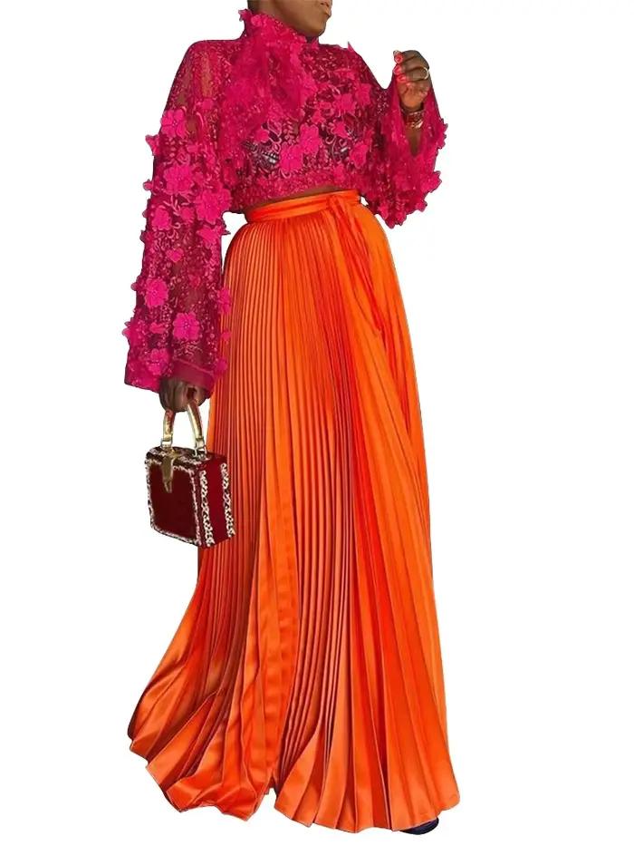 Femmes jupes plissées à lacets taille une ligne élégante à la mode Occasion formelle bureau dame modeste Date femme africaine nouveau 2025