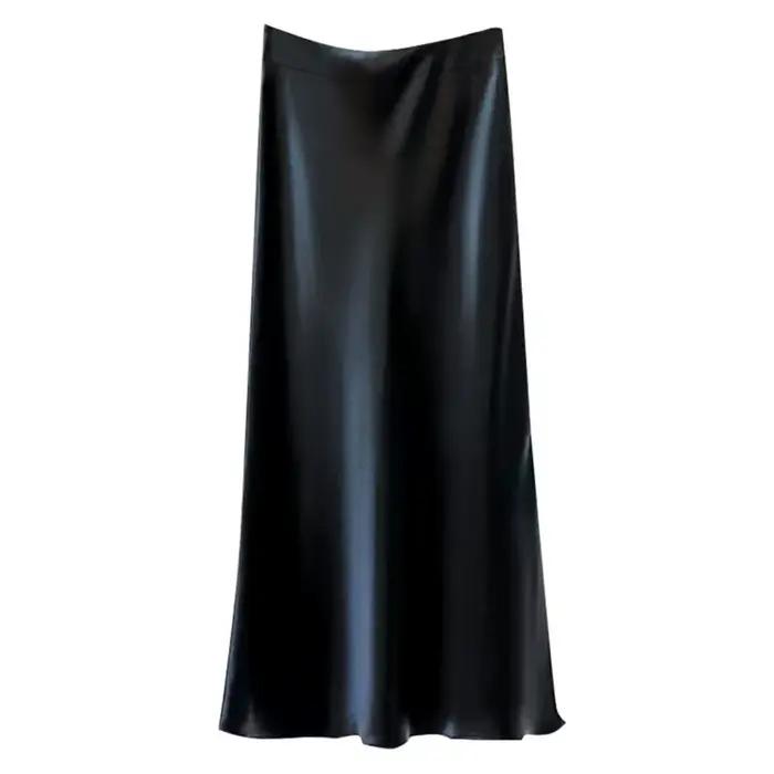 Jupe en satin noir taille haute pour femme