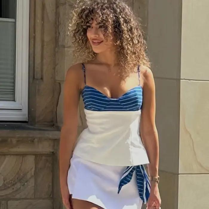 HXAO Bow rayure femmes jupe ensembles courts Patchwork Slip Corset haut