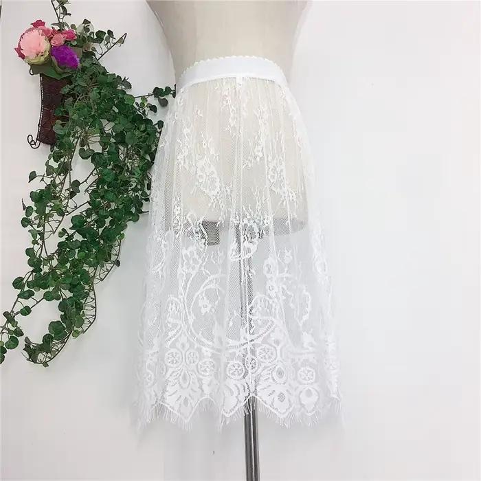Mini jupe en dentelle transparente polyestère avec motif floral pour femmes, décontractée et sexy pour printemps été