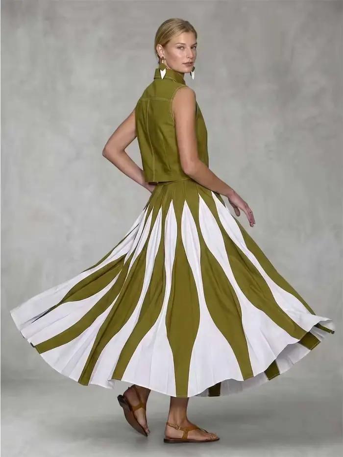 Ensemble jupe élégante pour femme Bonboho 2026 haut sans manches et jupe plissée taille haute polyester décontracté chic pour occasions spéciales printemps été