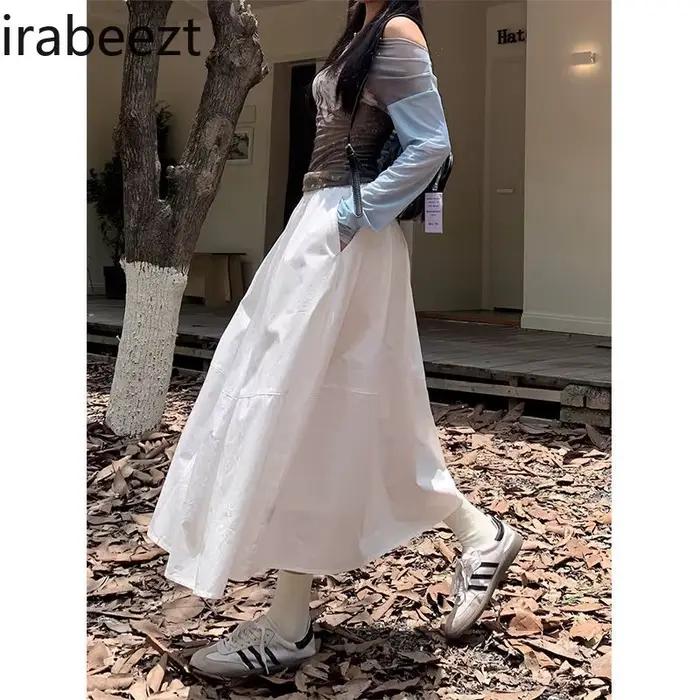 Jupe trapèze mi-longue en pur coton blanc pour femmes