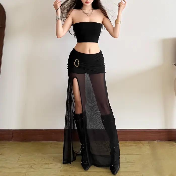 Jupe longue transparente tendance Y2K Grunge