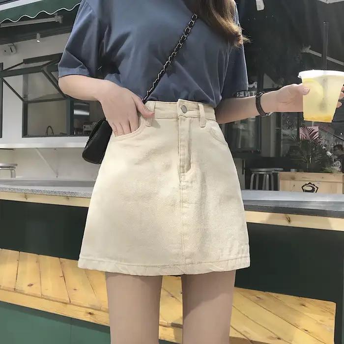 Jupe en coton polyester femelle taille haute style coréen a-ligne pour étudiants et occasions estivales printemps été