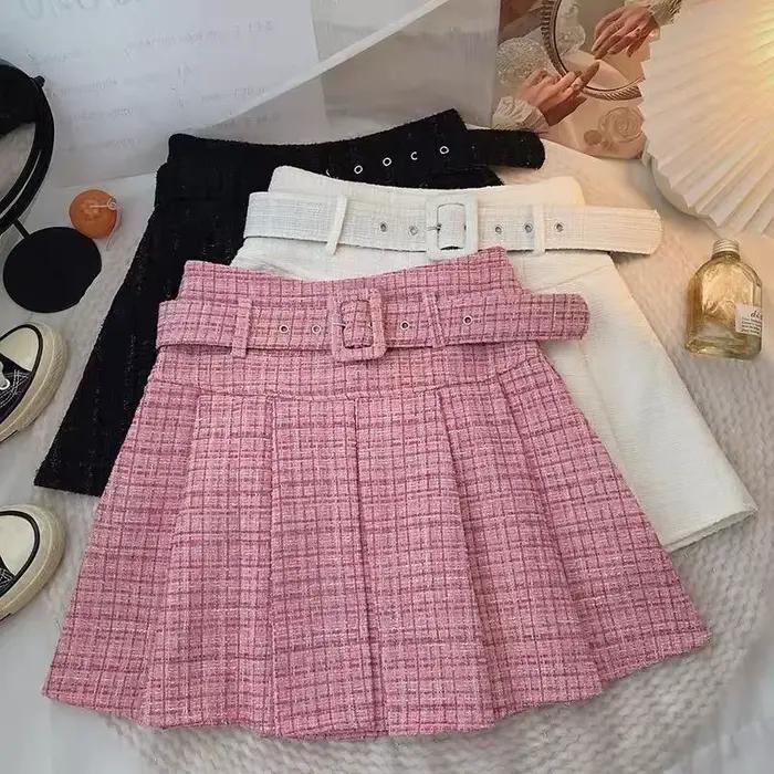 Jupe trapèze en tweed rose pour femme