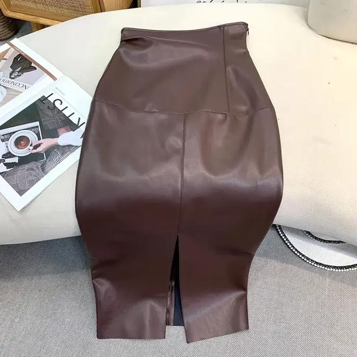Jupes vintage en faux cuir PU pour femmes