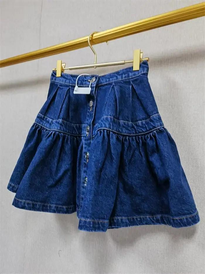 Jupe Courte Plissée en Jean Bleu Taille Haute pour Femme