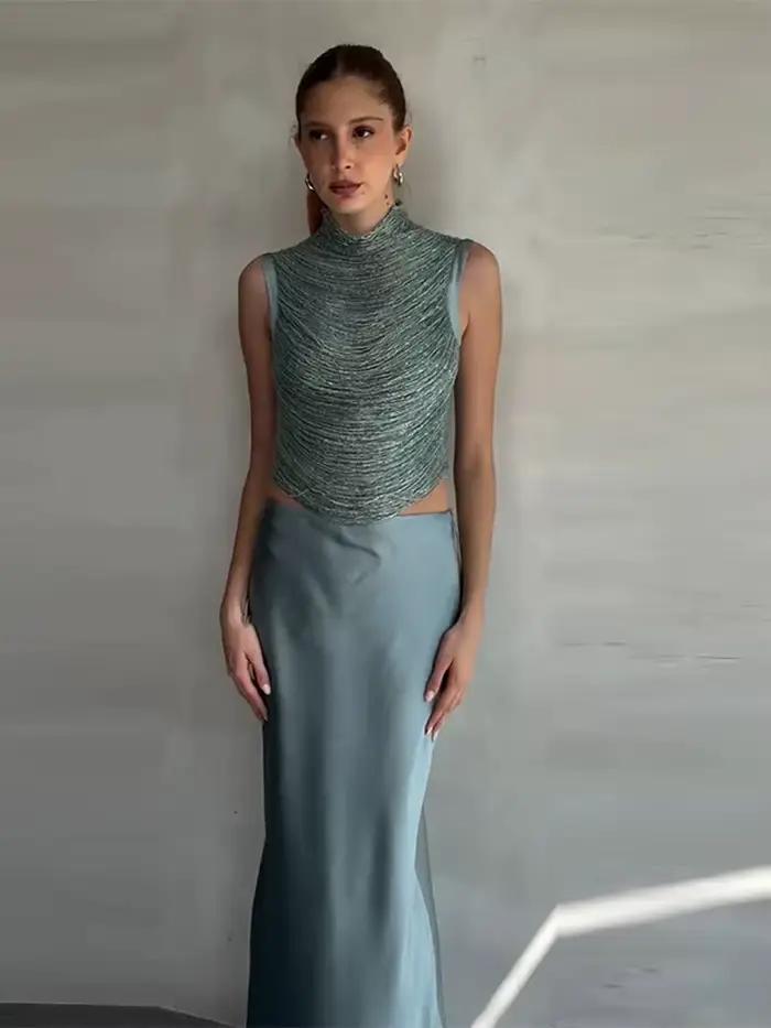 Ensembles de jupes en satin pour femmes