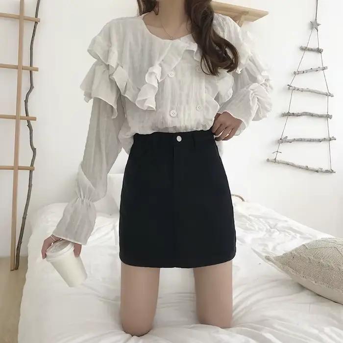 Jupe en coton polyester femelle taille haute style coréen a-ligne pour étudiants et occasions estivales printemps été