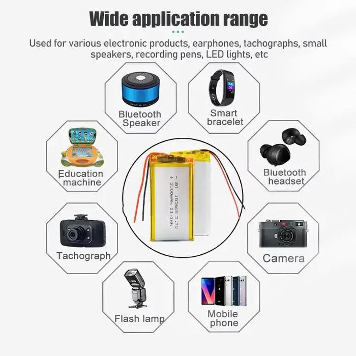 Grande capacité 3000mAh 103565   Batterie rechargeable au lithium polymère 3,7 V avec batterie ultra longue durée pour appareils intelligents/LED/bricolage