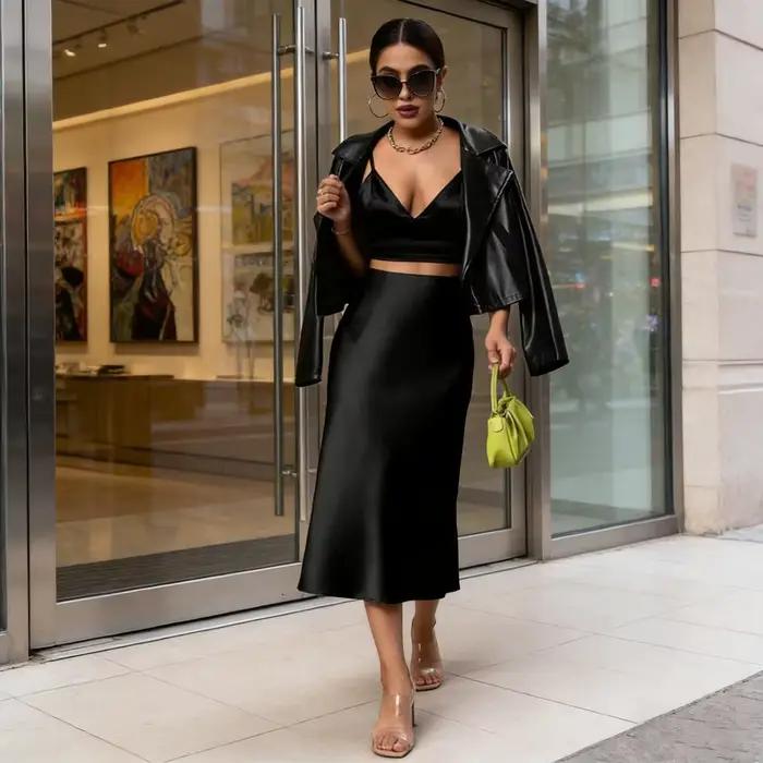 Jupe midi pour femme, taille haute
