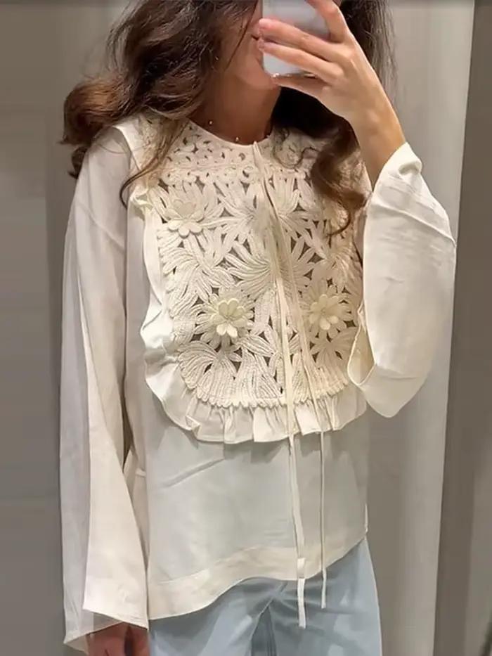 Ensemble haut et jupe en Patchwork brodé pour femmes