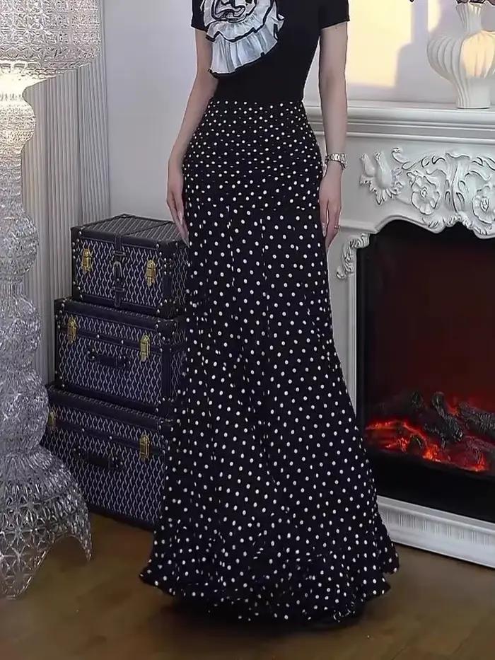Jupe noire à pois pour femme