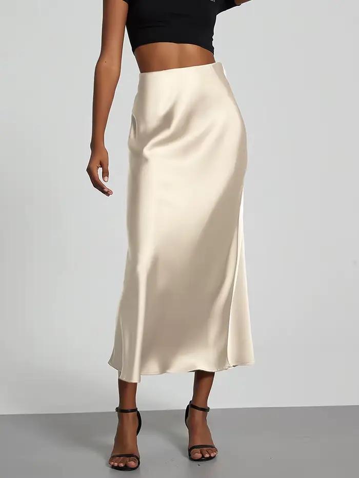 Jupe longue taille haute en satin pour femmes