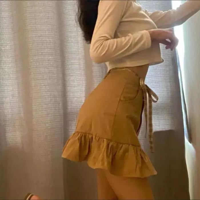 Jupe Féminine A-Ligne Kaki 2025 Pour Occasions Spéciales Printemps Été Festival Musique Élégante Et Décontractée