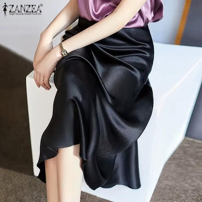 ZANZEA Jupes mi-longues élégantes en satin pour femmes